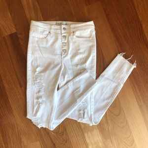 Abercrombie & Fitch High Rise Ripped White Jeans